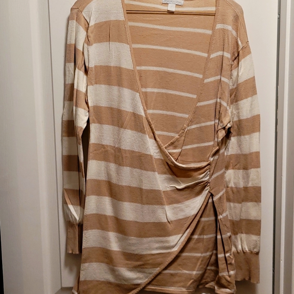 New York and Company Tan & Cream Striped Sweater